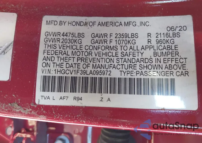 1HGCV1F39LA095972: 44167824