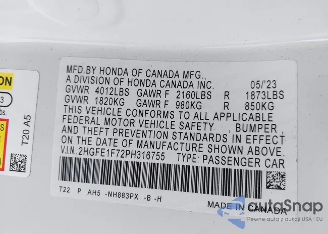 2HGFE1F72PH316755: 44167986