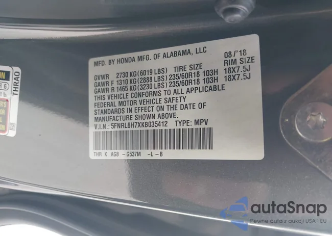 5FNRL6H7XKB035412: 44167185