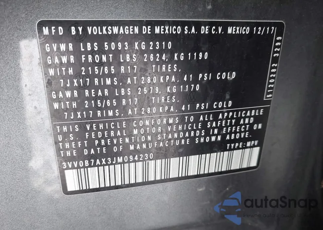 3VV0B7AX3JM094230: 44167383