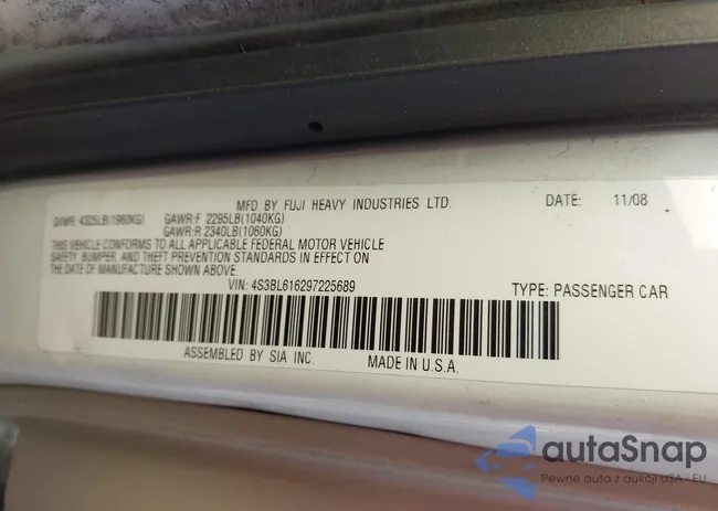 4S3BL616297225689: 44168501