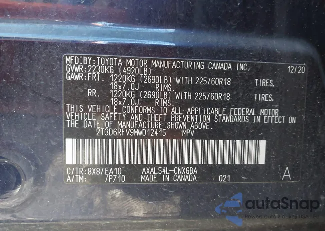 2T3D6RFV9MW012415: 44168509