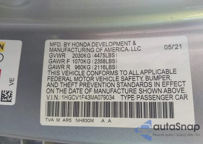 1HGCV1F43MA079034: 44168706