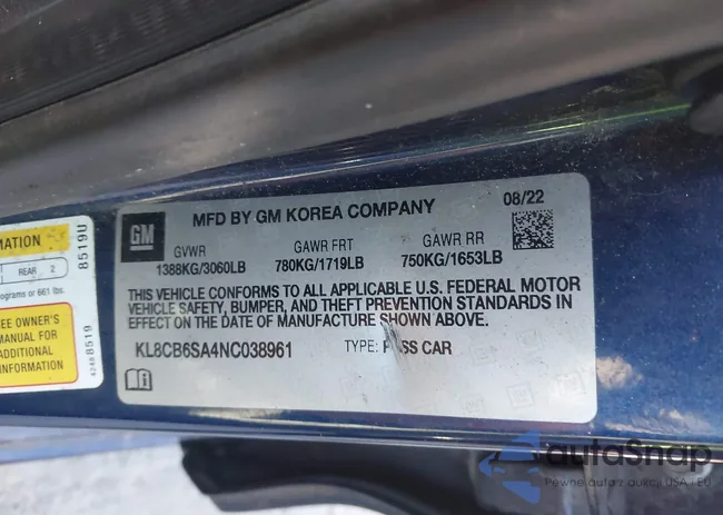 KL8CB6SA4NC038961: 44168721