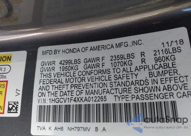 1HGCV1F4XKA012265: 44168373