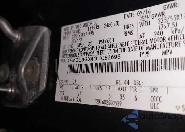 1FMCU9GX4GUC53698: 44168407