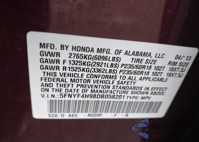 5FNYF4H98DB058201: 44169448