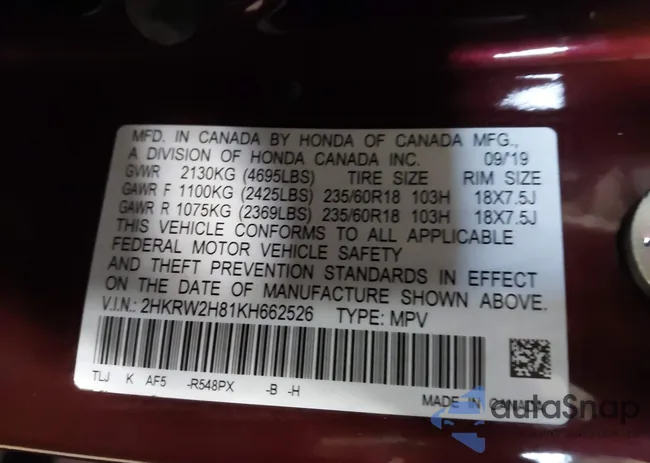 2HKRW2H81KH662526: 44169641