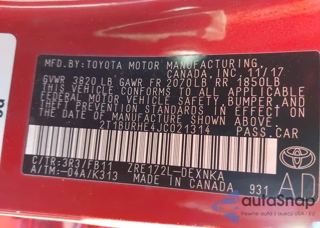 2T1BURHE4JC021314: 44169662