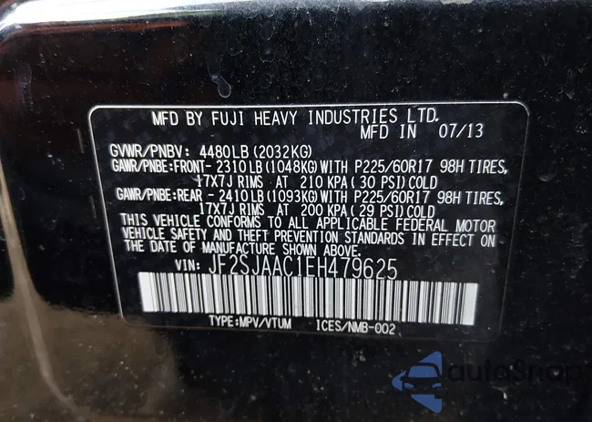 JF2SJAAC1EH479625: 44169060