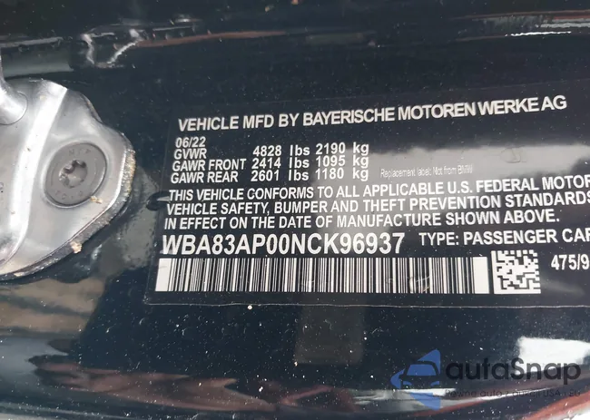 WBA83AP00NCK96937: 44169084