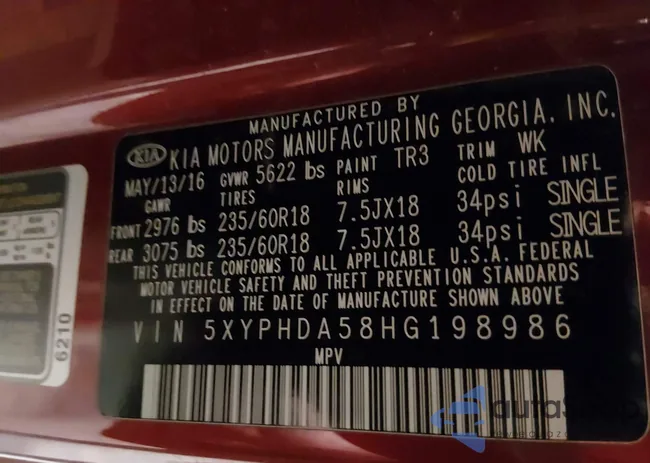 5XYPHDA58HG198986: 44169106