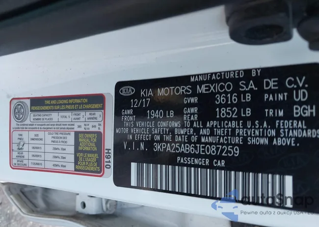 3KPA25AB6JE087259: 44169112