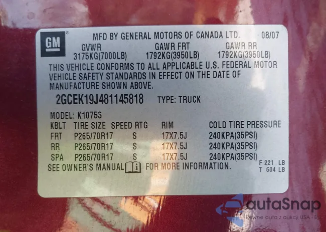 2GCEK19J481145818: 44170677