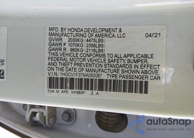 1HGCV1F37MA060087: 44170783