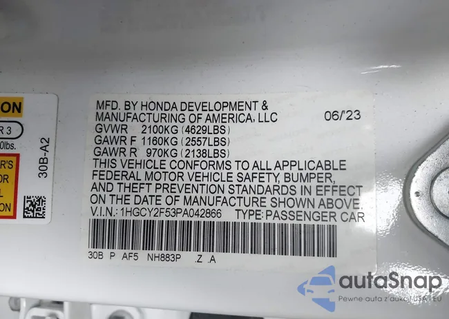 1HGCY2F53PA042866: 44170108