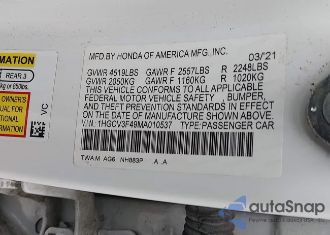 1HGCV3F49MA010537: 44171246