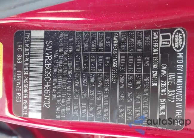 SALVR2BG9CH660702: 44172770