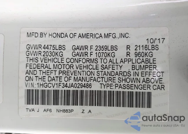 1HGCV1F34JA029486: 44172842