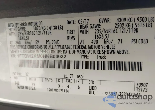 1FTBW2XM0HKB04032: 44172243