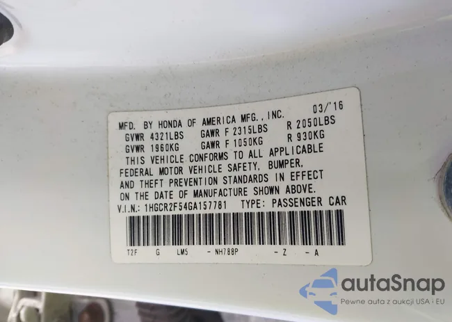 1HGCR2F54GA157781: 44172308