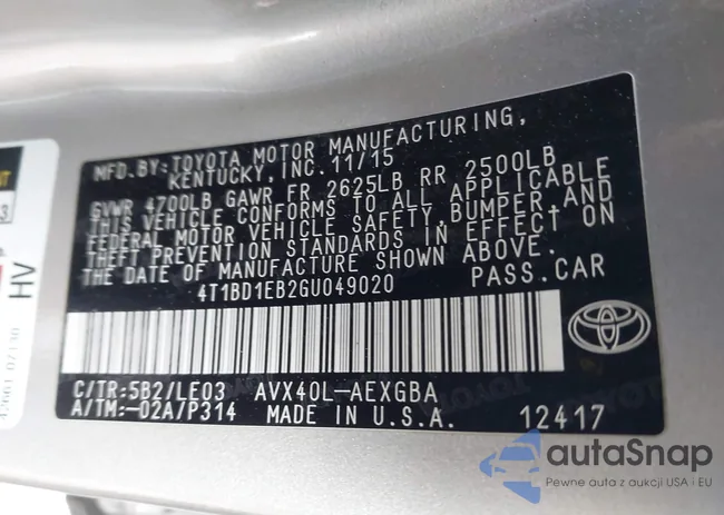 4T1BD1EB2GU049020: 44173490