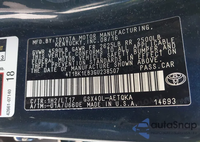 4T1BK1EB3GU238507: 44173592