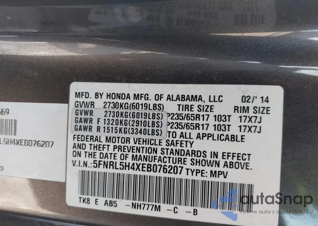 5FNRL5H4XEB076207: 44173807