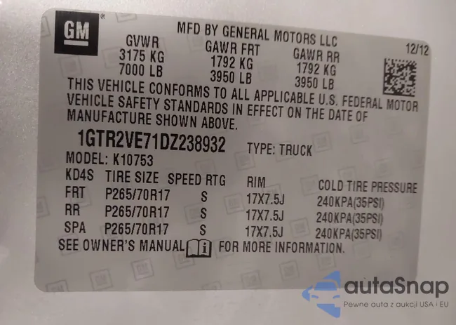 1GTR2VE71DZ238932: 44173101