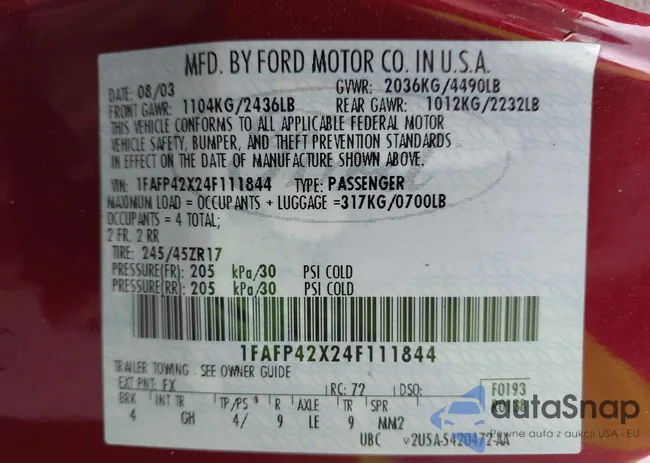 1FAFP42X24F111844: 44174641