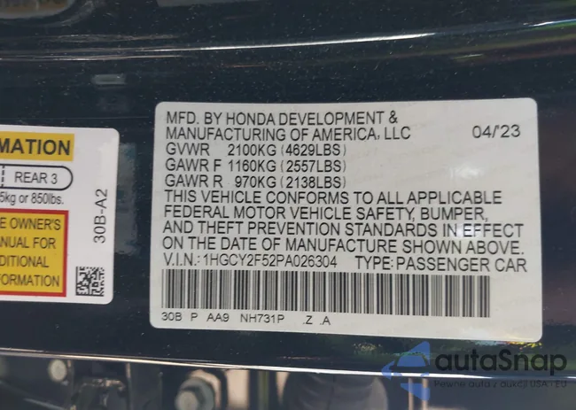 1HGCY2F52PA026304: 44174690