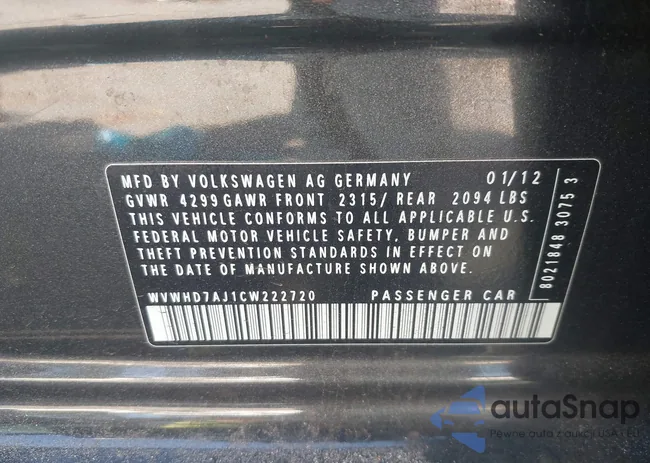 WVWHD7AJ1CW222720: 44174885