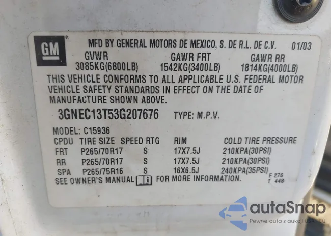 3GNEC13T53G207676: 44174162