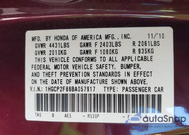 1HGCP2F86BA057917: 44174185