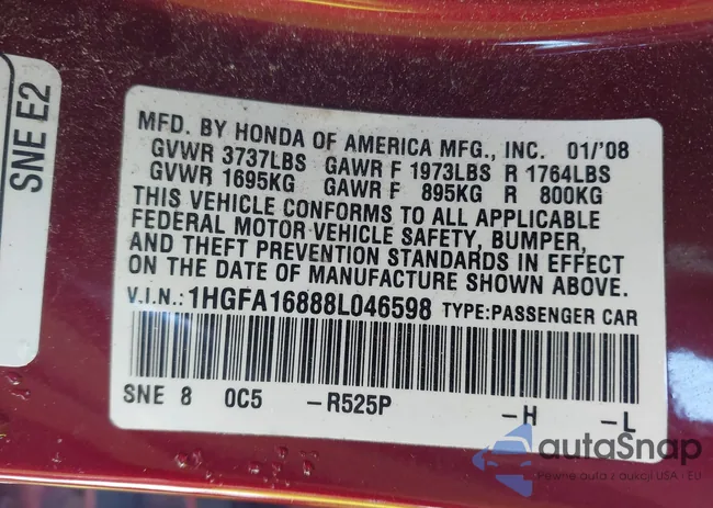 1HGFA16888L046598: 44174422