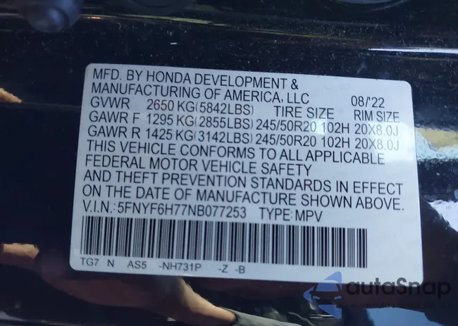 5FNYF6H77NB077253: 44175544