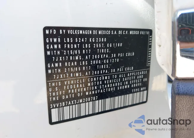 3VV3B7AX3JM208787: 44175567