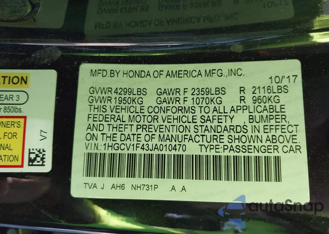 1HGCV1F43JA010470: 44175700