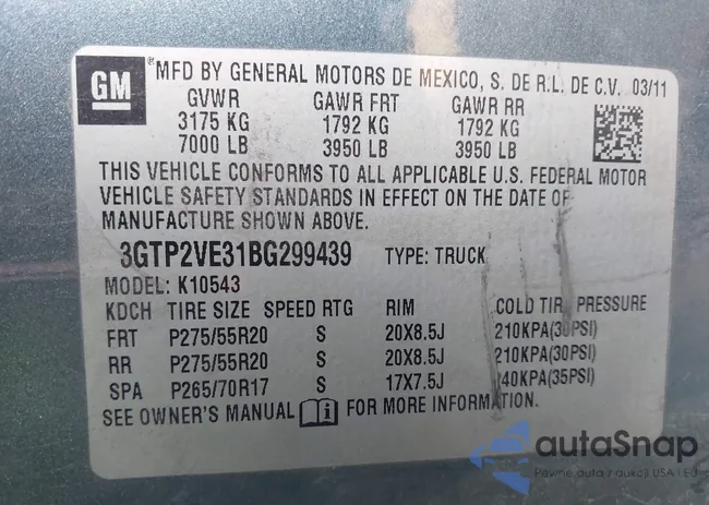 3GTP2VE31BG299439: 44175938