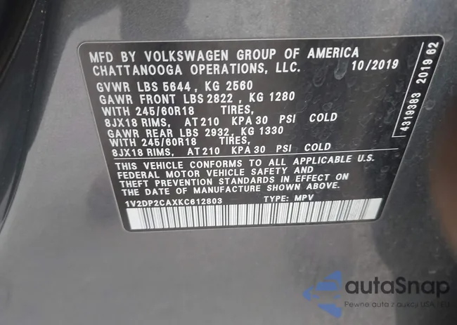 1V2DP2CAXKC612803: 44175040