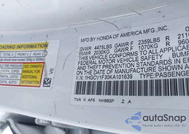 1HGCV1F30KA101639: 44175271