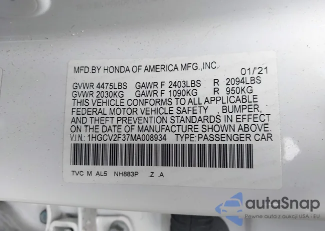 1HGCV2F37MA008934: 44176876