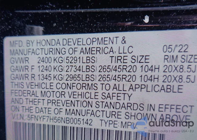 5FNYF7H56NB005142: 44176993