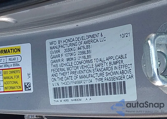 1HGCV1F4XMA121134: 44177450