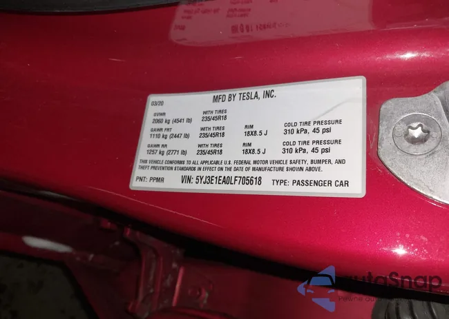 5YJ3E1EA0LF705618: 44177675