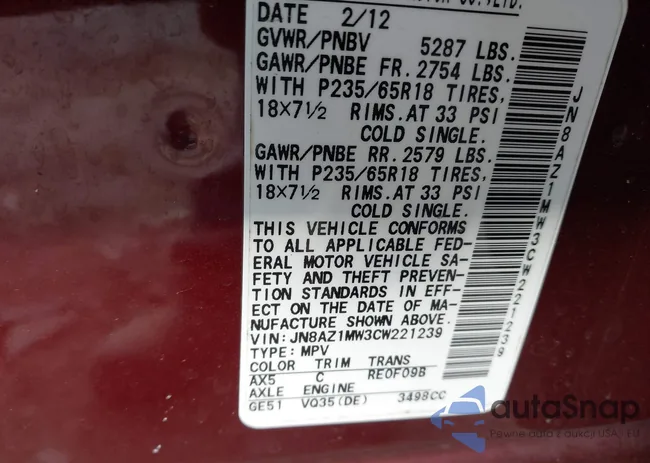 JN8AZ1MW3CW221239: 44177834