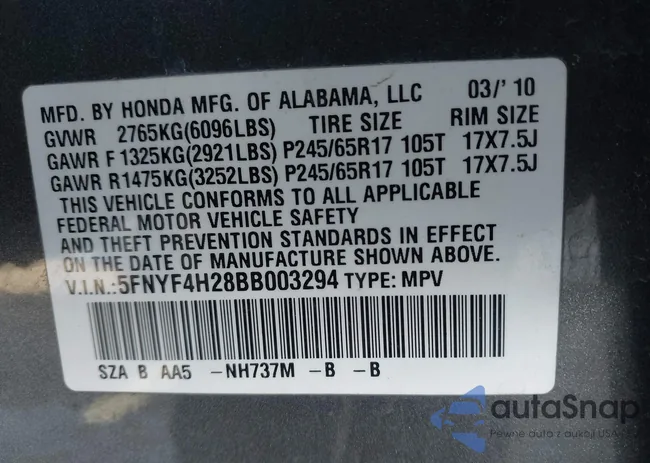 5FNYF4H28BB003294: 44177013