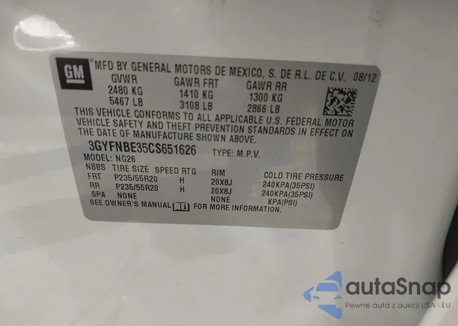 3GYFNBE35CS651626: 44178432