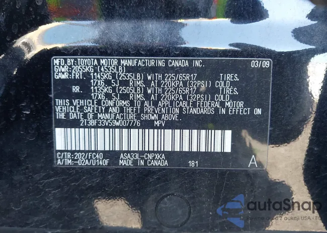 2T3BF33V59W007776: 44178557