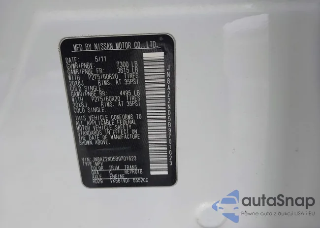 JN8AZ2ND5B9701623: 44178653